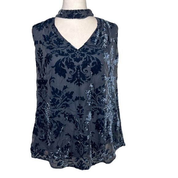 Y2K Fairy Grunge Whimsigoth Choker Sheer Velvet Burnout Blue Going Out Top 8 - Picture 1 of 9